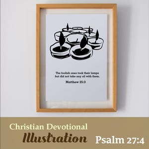 Illustration murale du verset biblique Matthieu 25:3, dessin à la main (SVG, PNG, PDF)