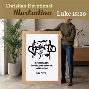 Arte mural con el versículo bíblico Lucas 15:20, imágenes prediseñadas de las Escrituras dibujadas a mano (SVG, PNG, PDF)
