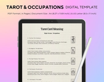 Tarot Card Meaning Sheet : Major Arcana - Occupations | 4-Page Printable Digital Product (A4 & US Letter) | PDF Format | Instant Download