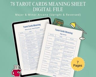 Tarot Card Meanings Sheet: Major & Minor Arcana (Digital Product)