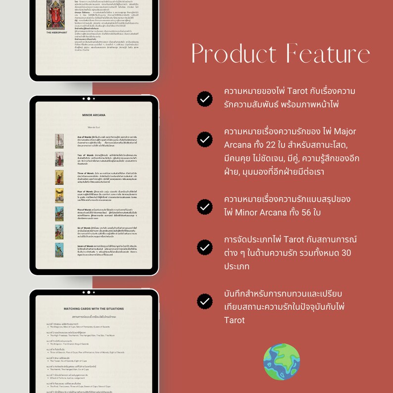 Op de afbeelding: Een digitaal product met een gids over de betekenis van Tarotkaarten, met een specifieke focus op liefde en relaties. De gids bevat interpretaties voor zowel de Grote als de Kleine Arcana, met in totaal 78 kaarten. De gids bevat ook een sectie over het matchen van kaarten met verschillende relatie-situaties.