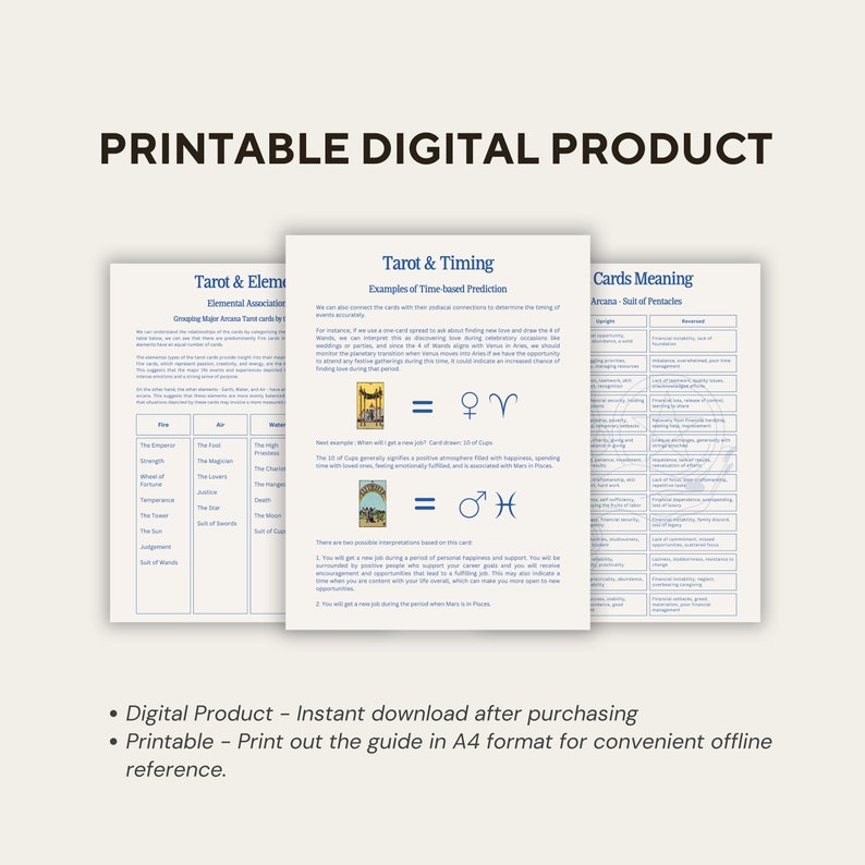 The Ultimate Tarot Guide : Tarot Sheet Bundle 78 Cards Meanings & Astrology 24-Page Printable A4 PDF Format Digital Download zdjęcie 5