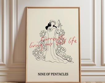 Nine of Pentacles Tarot Digital Wall Art – Printable Tarot Poster – Boho Minimalist Spiritual Decor