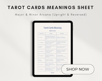Tarot Cards Meaning Sheet : Major & Minor Arcana (Upright and Reversed) | 7 Pages | Printable A4-Sized PDF Documents | Digital Product