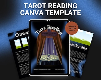 Tarot Reading Canva Template: Editable A4 PDF, Black & Blue Design