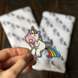 Unicorn Print Crew Socks + Sticker | Unicorn | Unicorn Sticker | Gift Set | Crew Socks | Unisex | Birthday Gift | Stocking Stuffer