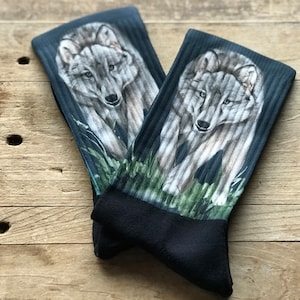 Wolf Socks: Navy Blue Unisex Crew Socks with Quote