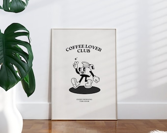 コーヒー ラバー クラブ プリント | トレンディなウォール アート | タイポグラフィ ポスター | レトロ プリント | アパートメント エステティック | 印刷可能なウォール アート | デジタル プリント