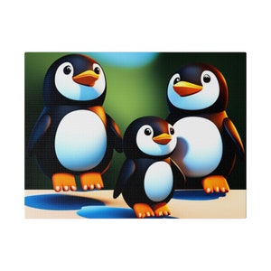 Penguines Matte Canvas, wall art bedroom, decor, Stretched, 0.75&quot;