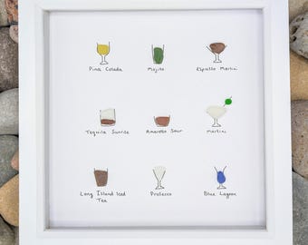 Sea Glass Cocktail Art: Beach Bar Decor, Hand Collected