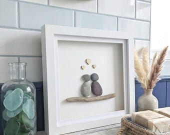 Personalized Pebble Wedding/Engagement/Anniversary Picture of Couple on Driftwood: Handmade Coastal Art, Valentine's Gift