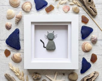 Pebble Cat Figures Picture: Personalized Cat Memorial, Feline Art, Cat Lover Gift