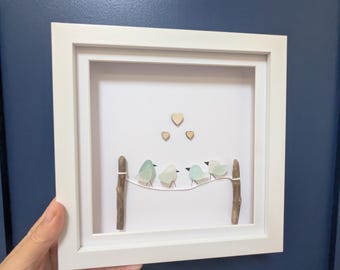 Sea Glass Bird Family Picture: Birds on a Wire