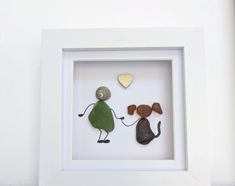 Sea Glass Dog and Owner Art: Personalized Pet Memorial Beach Shell Frame, Dog Dad Gift