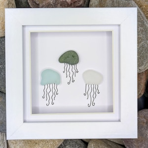 Seeglasqualle Bild | Qualle handgemachtes Bild | Sea Glass Ocean Bild | Seeglas Meer Bild | Handverlesenes Seeglas, England
