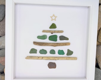 Handcrafted Sea Glass Christmas Tree Picture: Coastal Driftwood Art