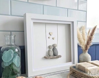 Personalized Pebble Wedding/Engagement/Anniversary Picture: Handmade Coastal Art, Valentine's Gift, Personalised Dad Gift