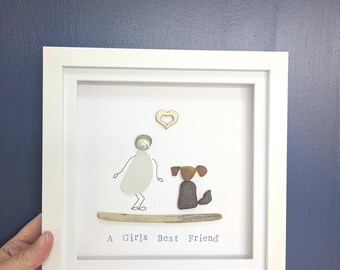 Sea Glass Dog Family Portrait: Personalized Beach Shell Art Frame, Dog Dad Present Idea