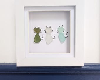 Sea Glass Cat Figures Picture: Personalized Cat Memorial, Feline Art