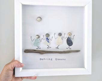Sea Glass Friends Picture, Dancing Shell Ladies, Personalized Family Gift