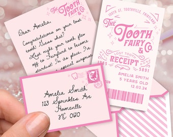 Pink Tooth Fairy Letter First Tooth Editable Tooth Fairy Letter Mini Printable Lost Tooth Custom Mini Letter from Tooth Fairy Receipt Girl