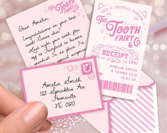 Pink Tooth Fairy Letter First Tooth Editable Tooth Fairy Letter Mini Printable Lost Tooth Custom Mini Letter from Tooth Fairy Receipt Girl