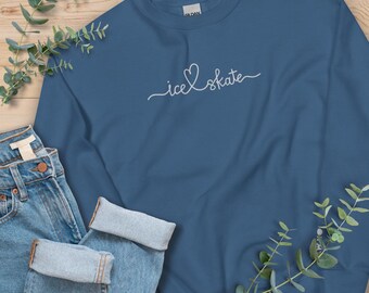 Besticktes Eiskunstlauf-Sweatshirt | Geschenk für Eiskunstläufer | Geschenk für Eiskunstlauf-Trainer | Ich liebe Eislaufen Sweatshirt