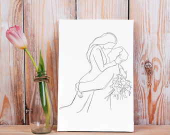 Line Art Wedding Couple Anniversary Gift  Gift for Her Printable Wall Art Digital Download Only