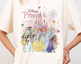 Retro Disney Princess Comfort Colors Shirt, Watercolor Magic Castle Princess Shirt, Disney Trip Shirt, Disney Girl Tee, Disneyworld Princess