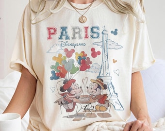 Chemise Mickey et Minnie Disneyland Paris confort couleurs, chemise Mickey Mouse Tour Eiffel, t-shirt voyage fille Disney Paris, chemise vacances Disney