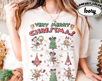 Vintage Disney Merry Christmas Tree-tröja, Musse Pigg och vänner jultröja, Disney familjematchande jultröjor, Disney jultröja