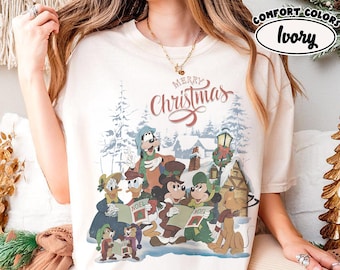 Koszulka retro „Wesołych Świąt” z Myszką Miki i Przyjacielami, bluza świąteczna Disney, wesoła świąteczna impreza Myszki Miki, świąteczna koszulka Disneyland