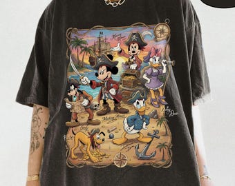 Comfort Colors Vintage Disney Pirate Shirt, Mickey & Friends Signature Tee, Disney Cruise Trip Shirt, Disney Matching Family Vacation Shirts