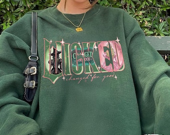 Vintage Wicked Sweatshirt, Nostalgic Wizard of Oz Font Cozy Crewneck, Broadway Musical Theater Gift, Wicked Movie Merch,Wizard Movie Fan Tee