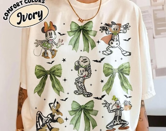 Comfort Colors® Coquette Bow Mickey & Friends Skeleton Shirt, Retro Disney Halloween Tee, Spooky Season Tee, Family Matching Halloween Shirt