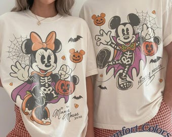 Comfort Colors® Retro Mickey Minnie Halloween Couple Shirts, Mickey Halloween Shirt, Spooky Season Tee, Disney Halloween Matching Shirts