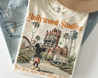 Retro Comfort Colors Mickey Hollywood Studios Shirt, Mickey Tower Of Terror Fantasmic Tee, WDW Family Matching Tee, Disney Trip 2026 Shirt