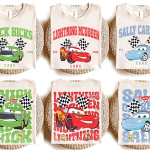 レトロなディズニー カーズ ファミリー コンフォートカラー シャツ、両面Tシャツ、ファミリーお揃いコーデ、ライトニング・マックィーンTシャツ、ディズニーパーク デイシャツ