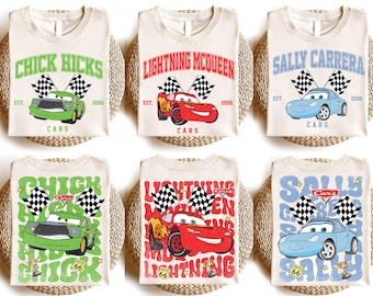 Retro Disney Cars Family Comfort Colors Shirt, Double Sided Tee, Matching Family Outfit, Lightning McQueen Tee, Disney Park Day Shirt