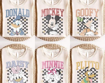 Retro Disney Character Shirt, Checkerboard Mickey Minnie Donald Goofy Tee, Vintage Disney Friends Shirt, Disneyland Group Matching Outfit