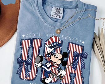 Koszulka z okazji 250. rocznicy retro Myszki Miki z Ameryki, koszulka patriotyczna z lat 1776–2026, koszulka z okazji półpięćsetlecia USA, koszulka z okazji 4 lipca z Disneyem, koszulki z podróży do WDW