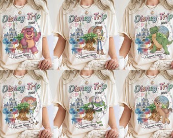 Disney Trip 2026 Family Matching Shirts, Vintage Mickey and Friends Tee, Custom Name Disney Castle Vacation Shirt, Magic Kingdom Group Shirt