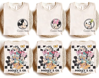 Koszula rodzinna w kratkę Retro Comfort Colors Mickey & Co, Koszulka z motywem wycieczki do Disneylandu Myszka Miki i Przyjaciele, Koszulka grupowa Disney, Mickey Co 1928