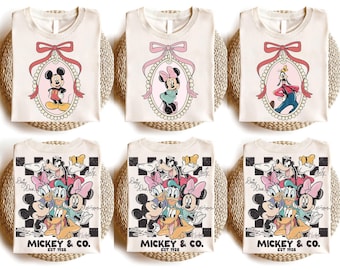 Retro 2-Sided Custom Disney All Characters Shirts, Mickey & Friends Signatures Tee, Checkered Personalized Family Disneyland Trip 2026 Shirt