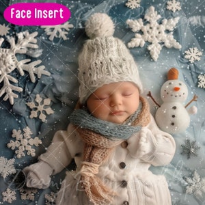 Newborn Winter Snow Scene Digital Backdrop: Face Insert (PNG)