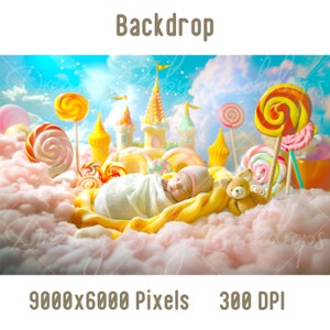 Newborn Digital Backdrop, Newborn Baby Candy Castle Photography, Photoshop Composite Digital background Baby Prob Backdrop Studio Background
