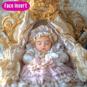Newborn Princess Faceswap Digital Backdrop: Photography Face Insert (PNG)
