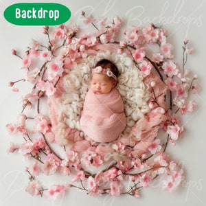 Pink Floral Newborn Digital Backdrop: Spring Baby Girl Photo Prop (Digital Download)