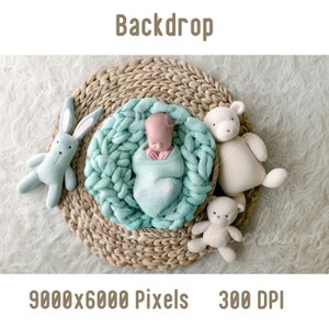 Newborn Digital Backdrop, Newborn Baby Woven Basket Photography, Photoshop Composite Digital background Baby Prob Backdrop Studio Background