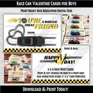 Druckbare Valentinstagskarten für Jungen, Hot Wheel Rennauto Valentinstag Karten, Junge Klassenzimmer Valentinstag Karten, Vorschule, Wheelie toller Freund, Gelb